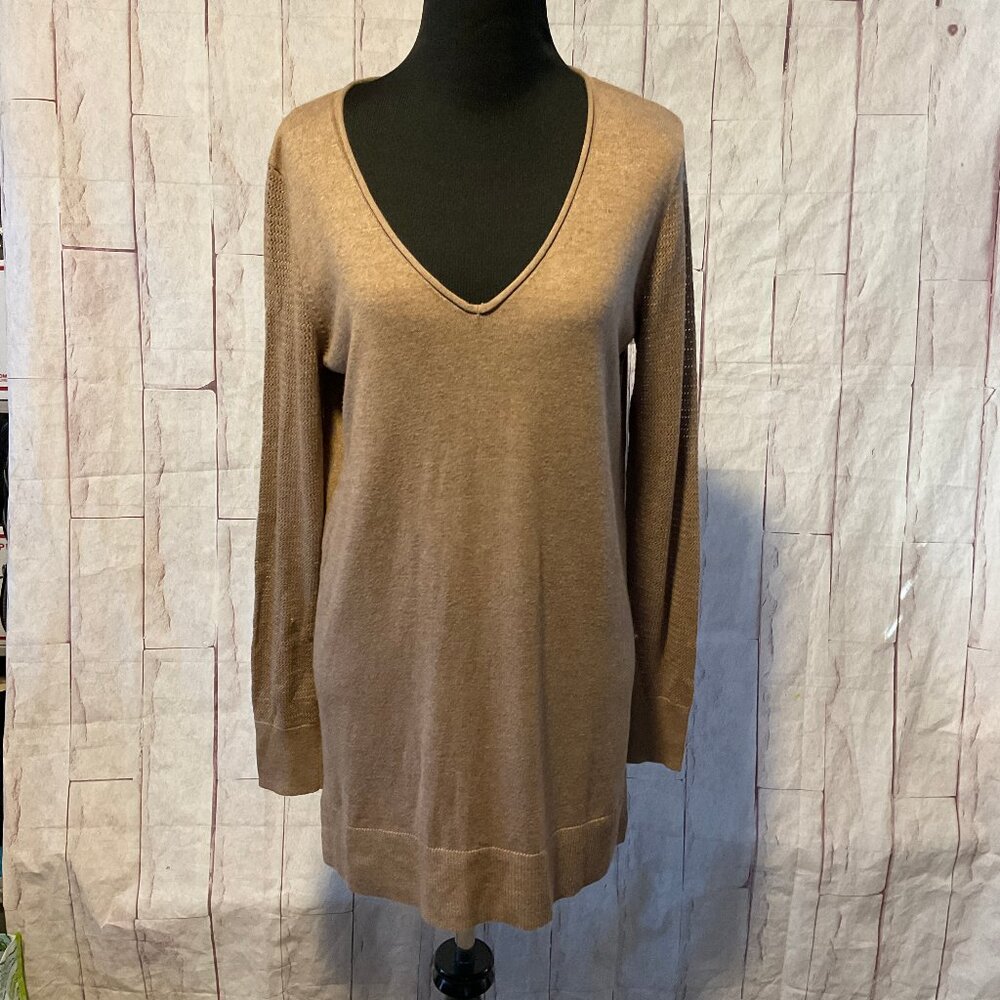 LOFT Outlet Women's Size Small Lightwt V-Neck Tunic Length Sweater Crochet Slv